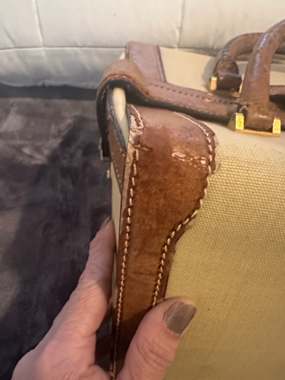 GUCCI Vintage1970s Doctor travel bag Cream Canvas and Tan Leather Top-Handle - Picture 8 of 15